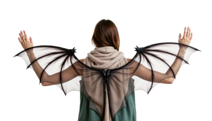 Woman with outstretched arms and majestic wings embracing freedom inspiration