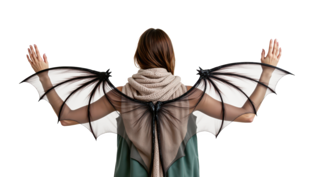 Woman with outstretched arms and majestic wings embracing freedom inspiration