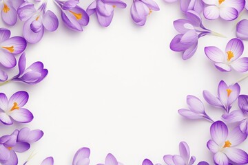 Delicate Purple Crocus Flowers Frame White Background Spring Floral Design