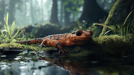 Creature resting on log in forest