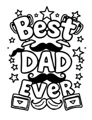 Best Dad Ever Bubble Letter Coloring Page – Fun Father’s Day Vector with Trophies, Stars & Mustaches