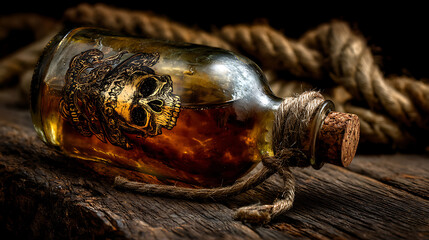 Fototapeta premium old pirate bottle of rum concept