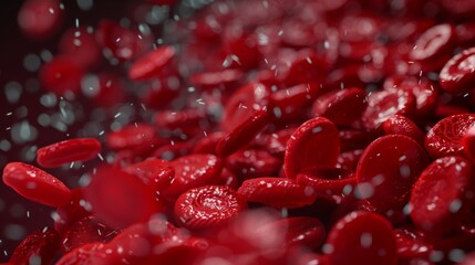 red blood cells in a blue background. Concept of chaos and disorder, as the red blood cells are scattered and disorganized. The blue background adds a sense of calmness