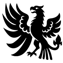 Black and white vector illustration of a heraldic griffin.