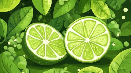 Fresh Limes with Green Leaves, and Citrus.