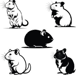 Hamster Silhouette Vector | Cute Rodent Illustration | Black and White Hamster Art | Pet Animal Clipart