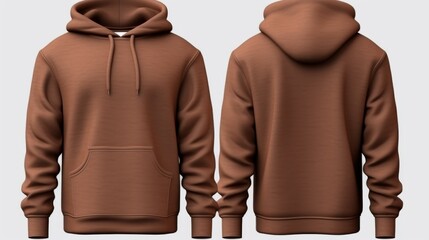 Set of brown front and back view tee hoodie hoody sweatshirt on transparent background cutout, PNG file. Mockup template for artwork graphic design
