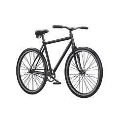 Fototapeta premium Stylish black bicycle with a minimalist design, featuring a classic frame and sleek tires, isolated on a white background.