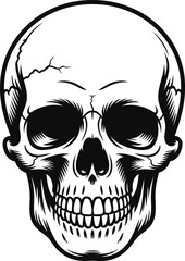 Detailed Skull Silhouette with Cracked Design, Transparent Background.