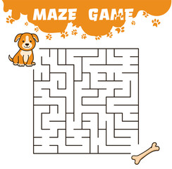  Square maze game with cartoon brown puppy and a bone