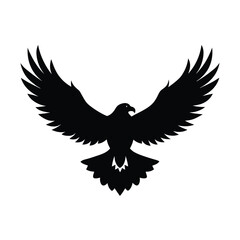Black silhouette of a majestic eagle soaring with widespread wings isolated on a white background