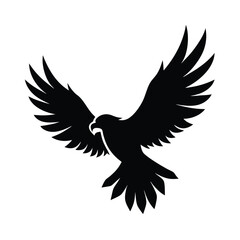 Silhouette of a majestic eagle soaring with spread wings against a clean white background