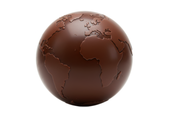 Chocolate globe earth isolated on transparent background