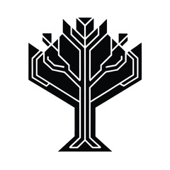 Modern geometric tree silhouette depicted in black and white ideal for logo design and branding concepts