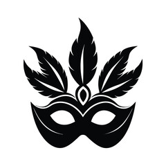 Elegant black and white mask decorated with feathers suitable for party celebration designs
