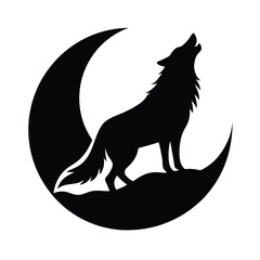 Silhouette of a howling wolf atop a crescent moon a classic symbol of wilderness and nighttime