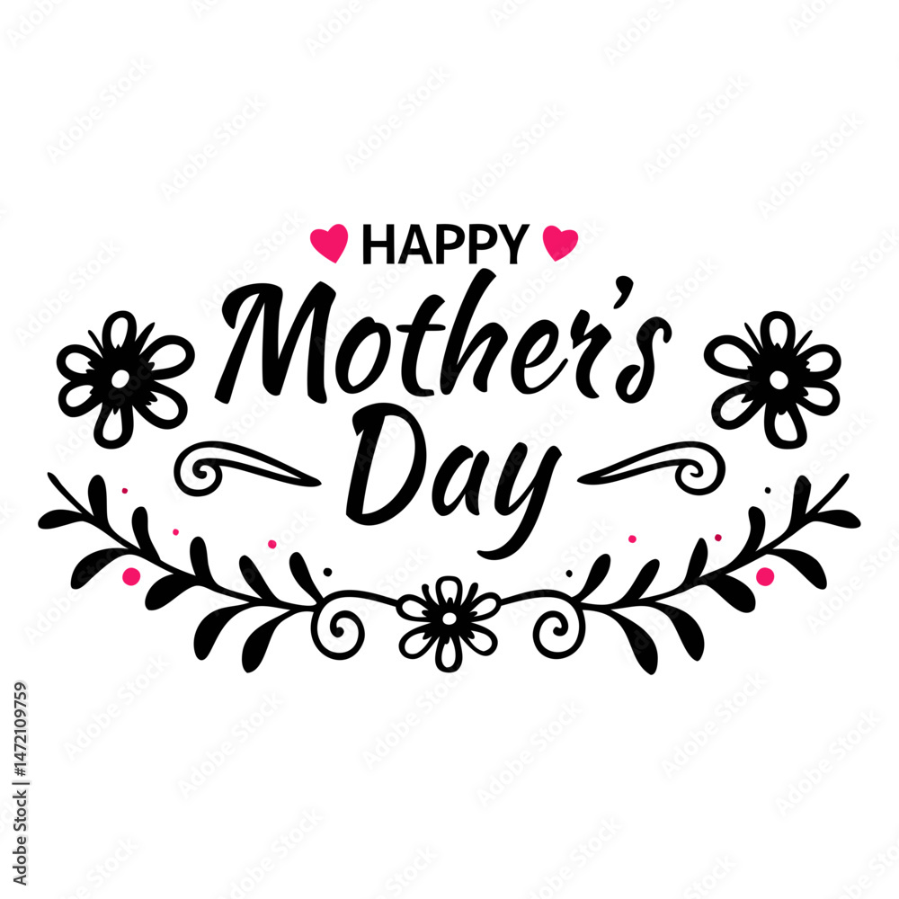Fototapete minimalist mother's day typography vector design with silhouette effect isolated on transparent back