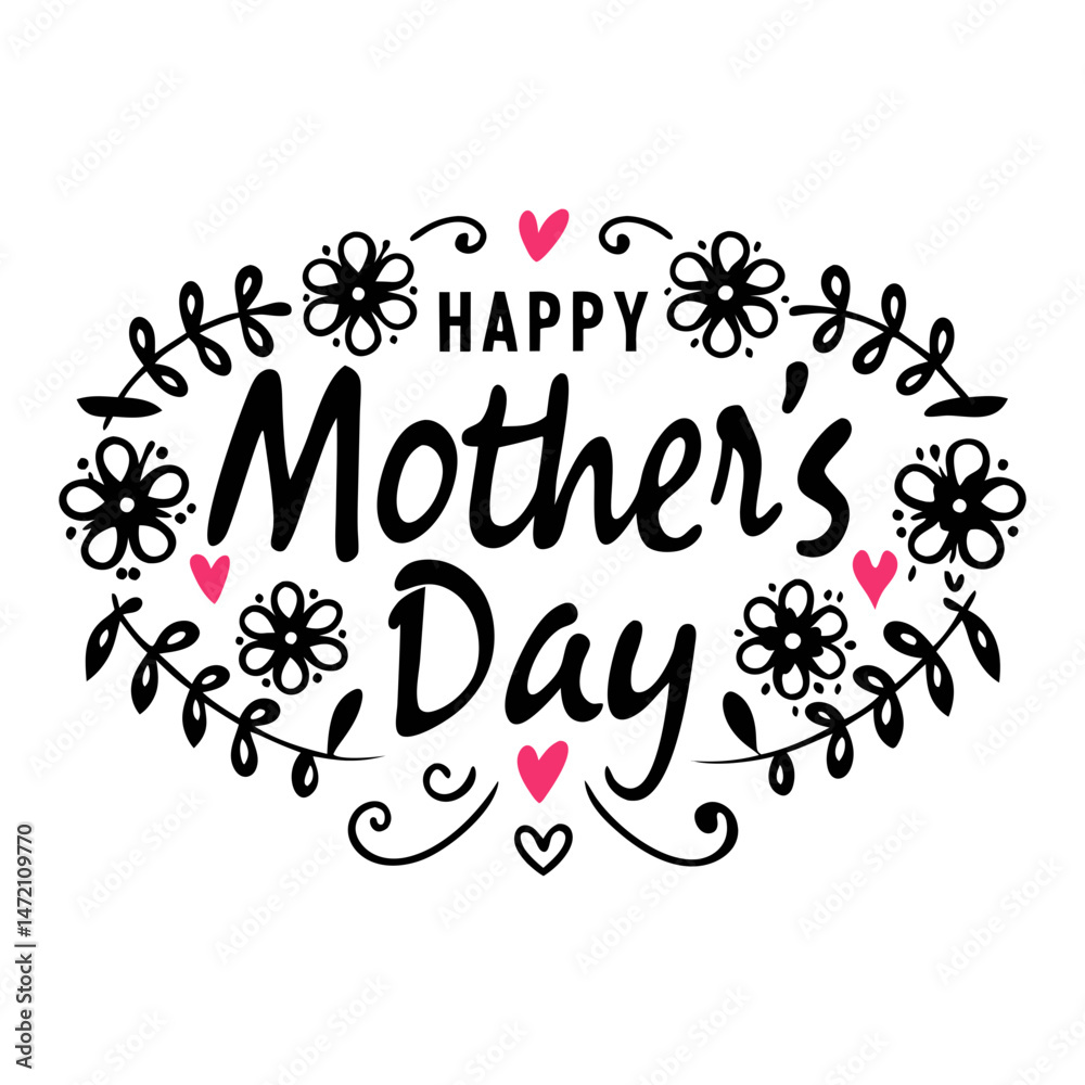 Fototapete minimalist mother's day typography vector design with silhouette effect isolated on transparent back