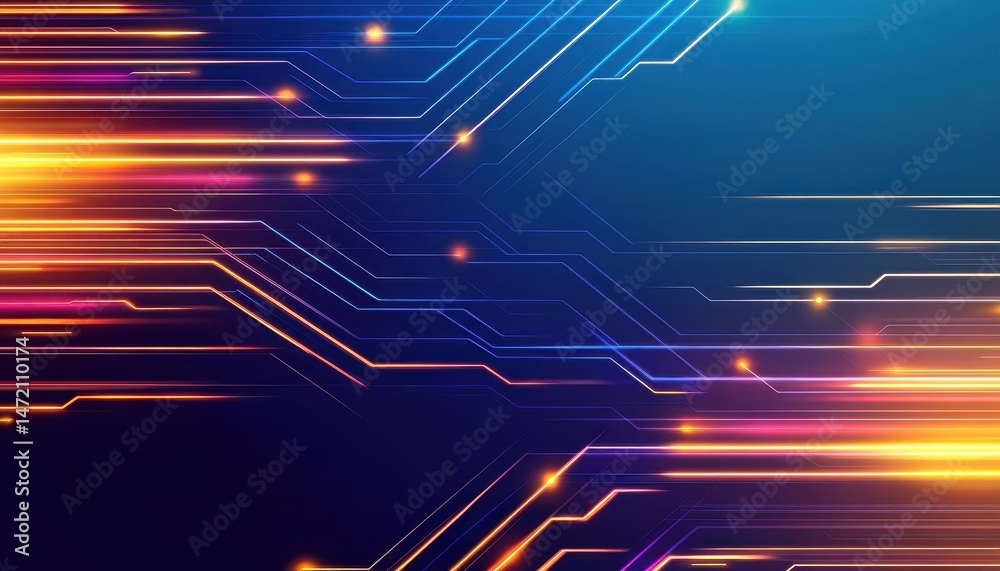 Aufkleber Abstract Colorful Technology Background with Glowing Lines and Dynamic Movement