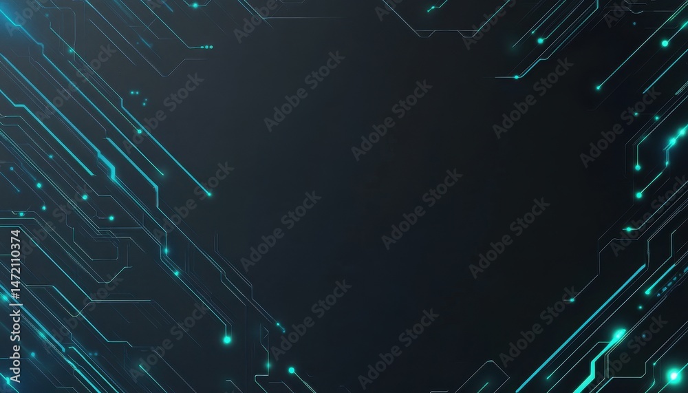 Poster abstract dark background with glowing blue and green circuit lines