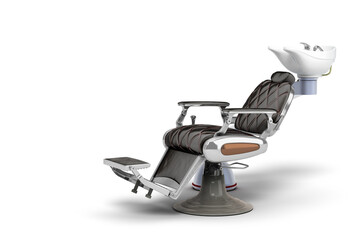 Modern Barber Chair 3D Render with Integrated Sink on white background