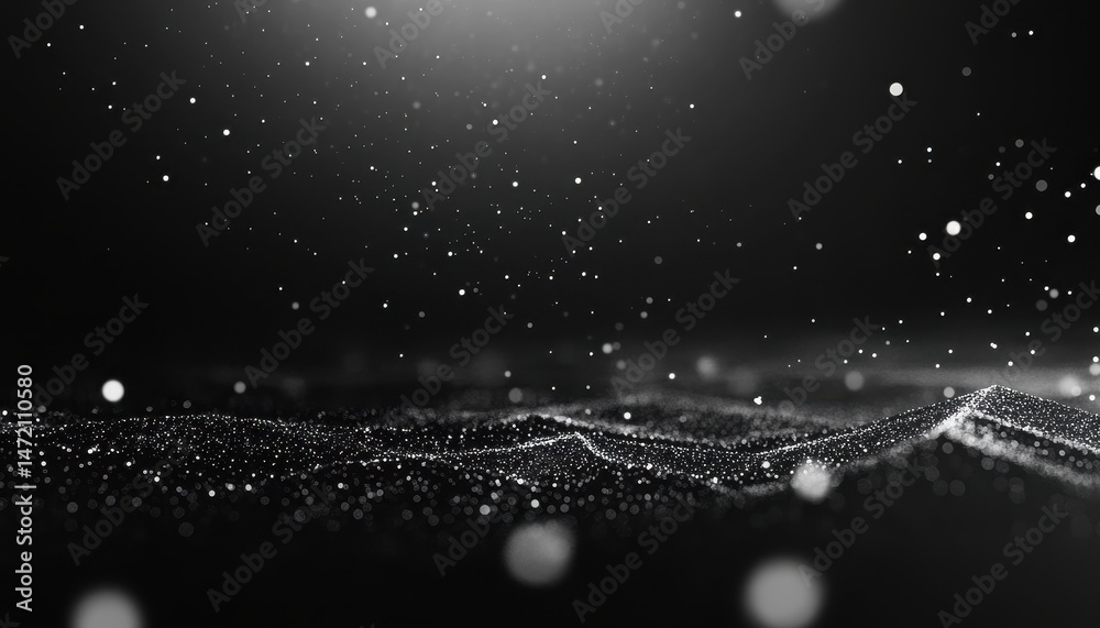 Poster Abstract Dark Background with White Particles and Subtle Wave Motion