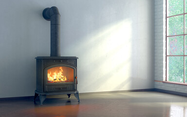 Cozy Fireplace 3D Render in Modern Room with Natural Light