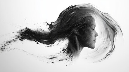 Fototapeta premium Abstract portrait of a woman with flowing hair.