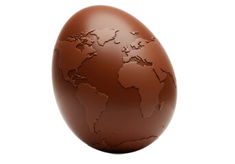Chocolate egg with world map isolated on transparent background