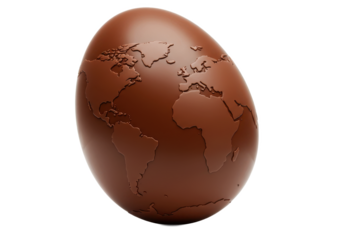 Chocolate egg with world map isolated on transparent background