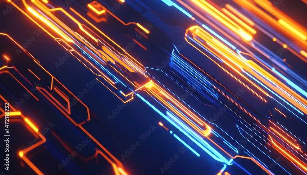 Poster abstract digital network with glowing orange and blue lines