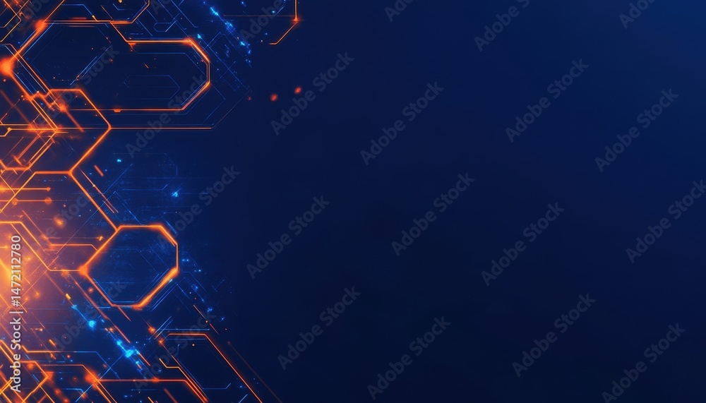 Aufkleber abstract digital network with glowing hexagons on dark blue background