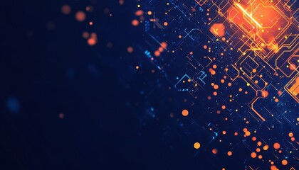 Abstract Digital Network Technology Background with Glowing Orange and Blue Lines