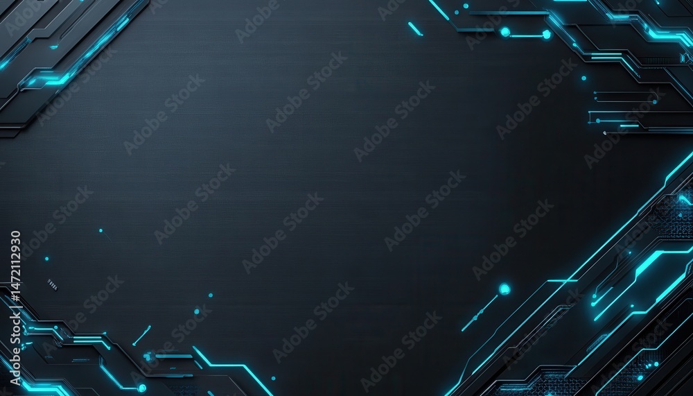 Poster abstract futuristic background with glowing blue circuit lines and dark texture