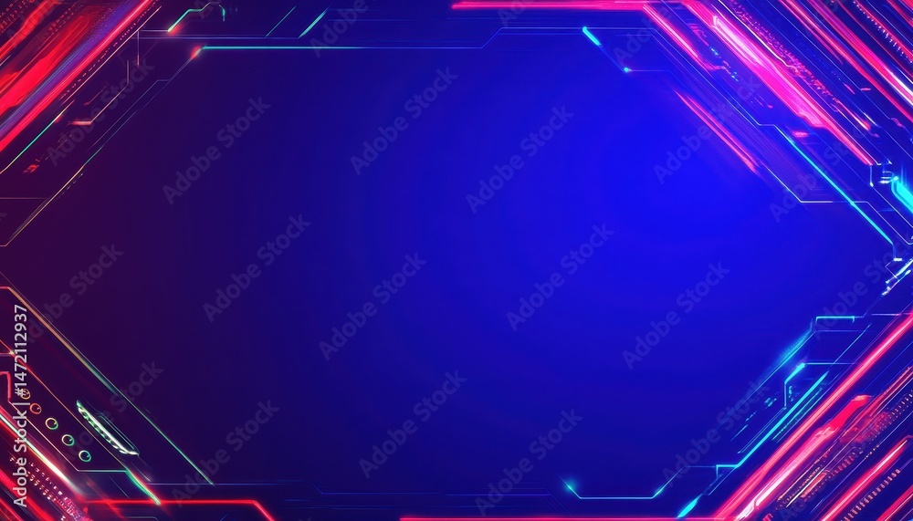 Poster abstract futuristic background with glowing neon lines and shapes