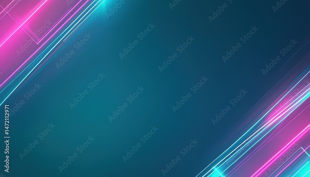 Poster abstract futuristic background with pink and cyan neon lights and geometric lines