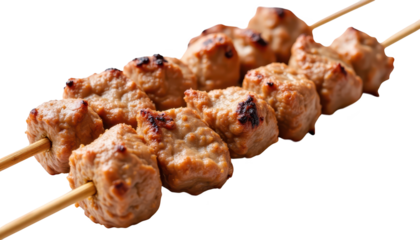 Closeup of sizzling meat skewers, a delicious culinary experience sizzling