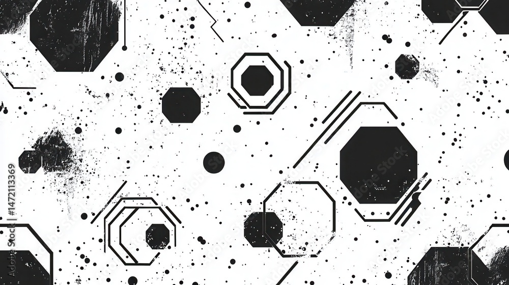 Aufkleber abstract geometric black and white octagon pattern with grunge texture