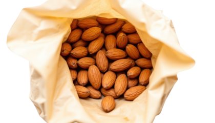 Nutritious almonds in a brown paper bag, healthy snack for balanced diet fresh