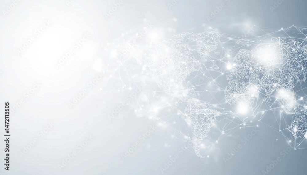 Poster Abstract Global Network Map: Gray and White Dots and Lines on Light Background