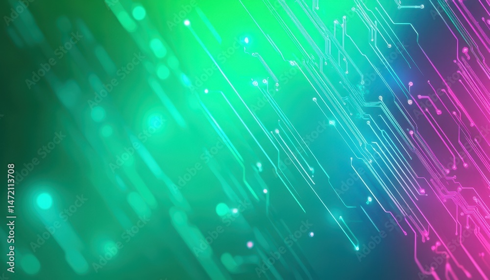Poster Abstract Glowing Circuit Board Background with Turquoise and Pink Neon Lines
