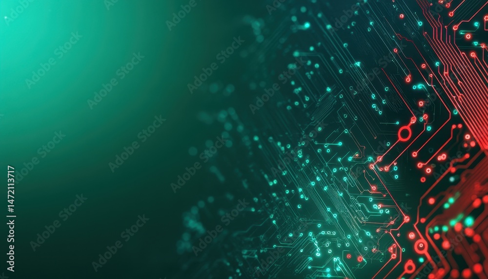 Poster Abstract Glowing Circuit Board Background with Red and Green Lines