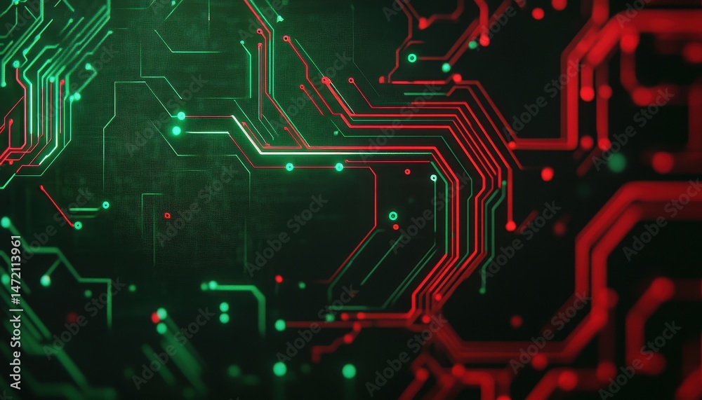 Aufkleber abstract glowing circuit board with red and green lines