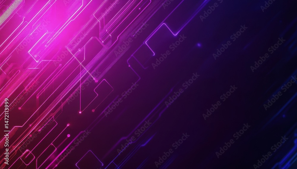 Poster abstract glowing circuit lines background in pink and purple