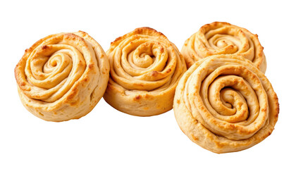 Fototapeta premium Delicious trio of freshly baked bread rolls on a dark background three