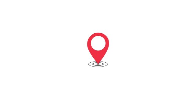 Location pin with radio wave. Red GPS Location Pin pointer animated icon, GPS location pin icon with radio wave animation,