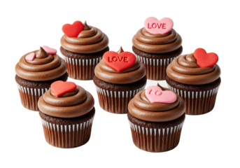 Cupcakes with hearts and love isolated on transparent background