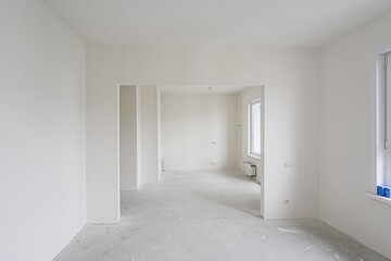 rough repairs for self-finishing. interior decoration, bare walls of the room, stage of...