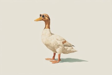 Obraz premium Duck wearing sunglasses stands confidently against a plain background highlighting its charming personality