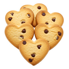 Heart shaped cookies with chips isolated on transparent background